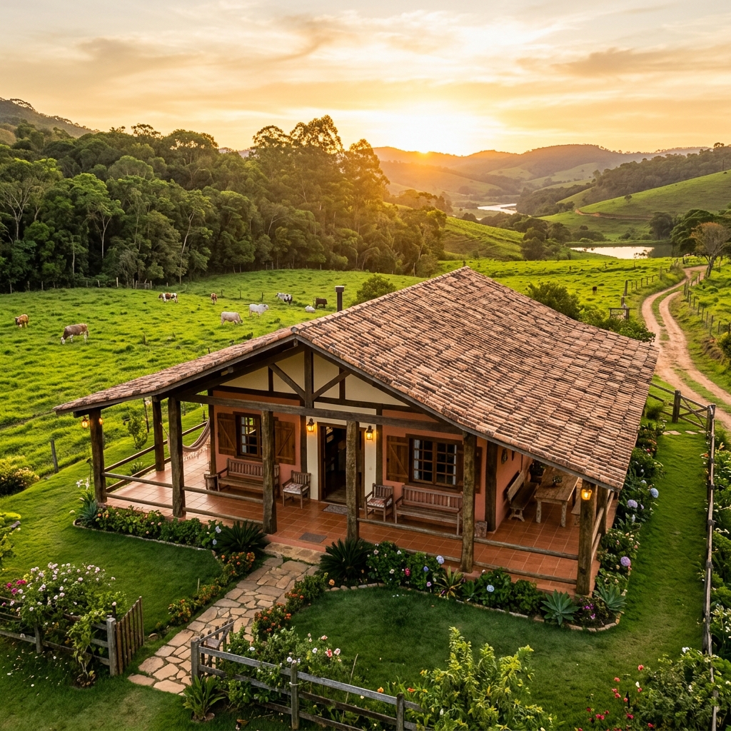 Projeto de rancho rústico com varanda