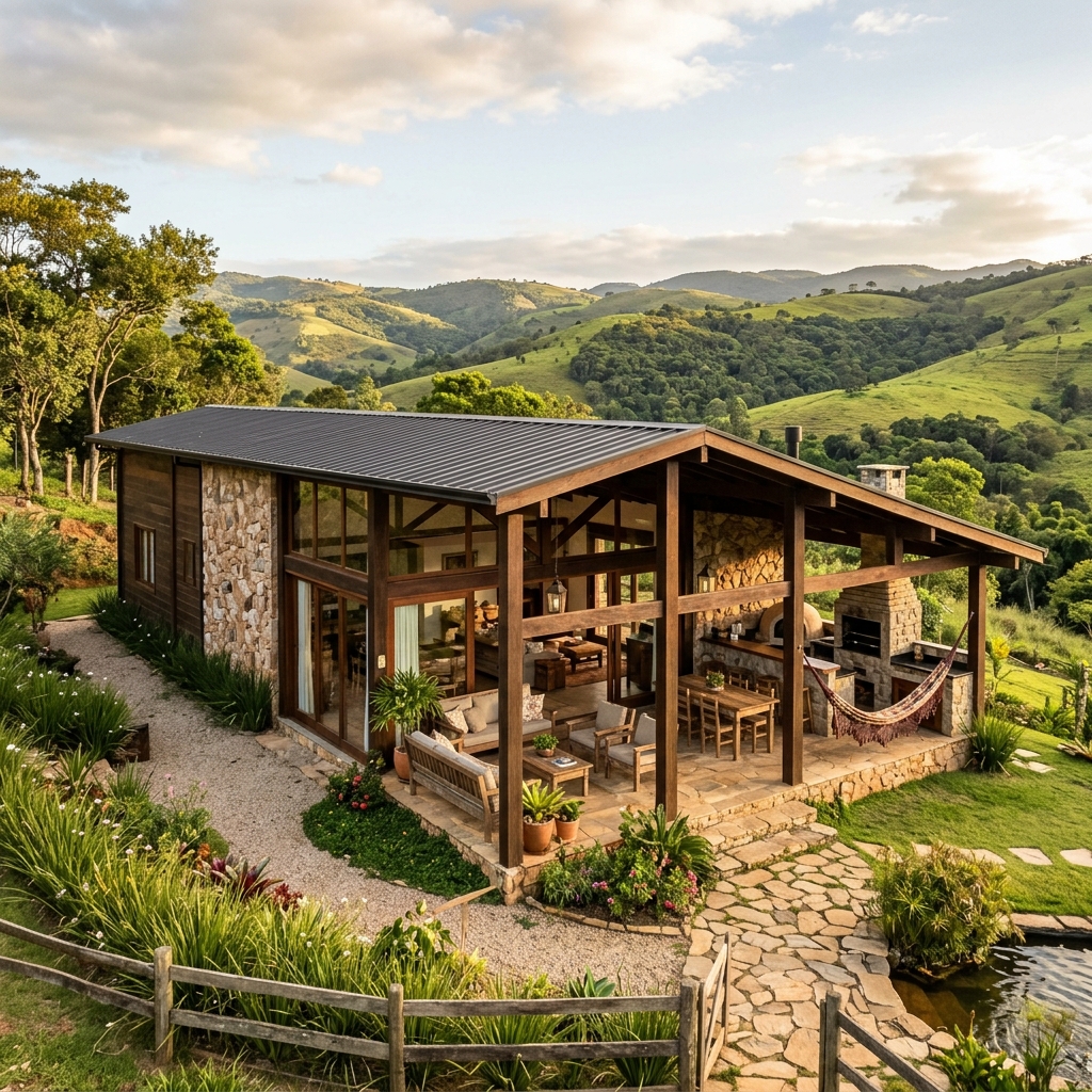 Rancho moderno com churrasqueira