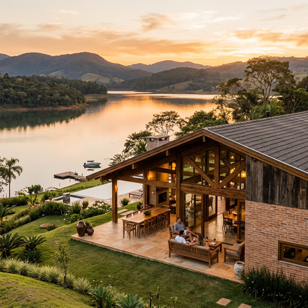 Rancho elegante à beira do lago