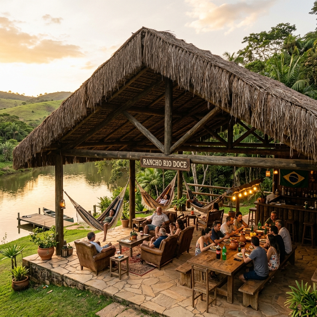 Rancho tradicional à beira do rio